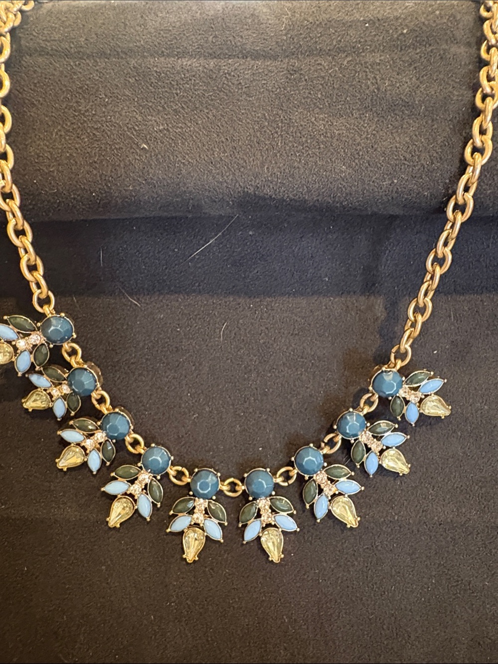 Blue Floral Gold-Tone Statement Necklace - Women's Jewelry